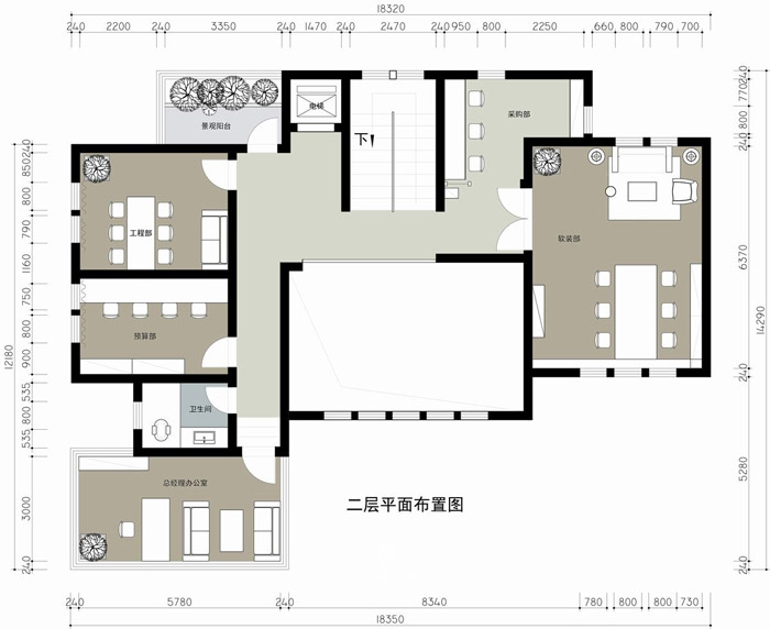 別墅辦公室二層平面圖