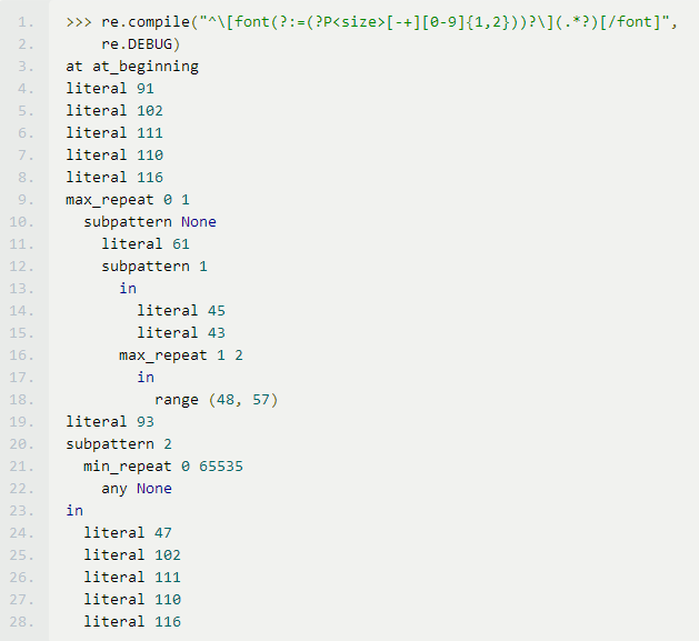 python如何使用re.DEBUG查看正則表達式的匹配過程