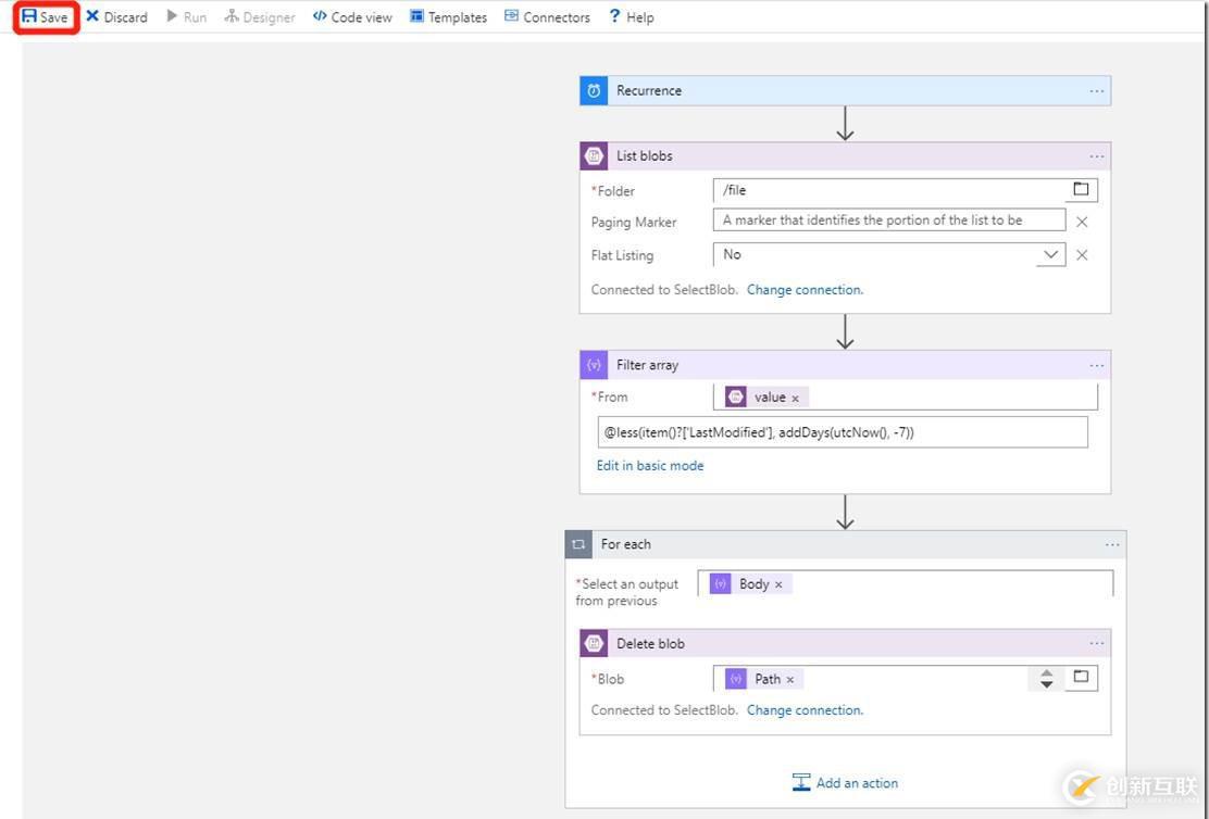 使用Logic Apps從Azure Blob存儲中刪除超過X天的文件